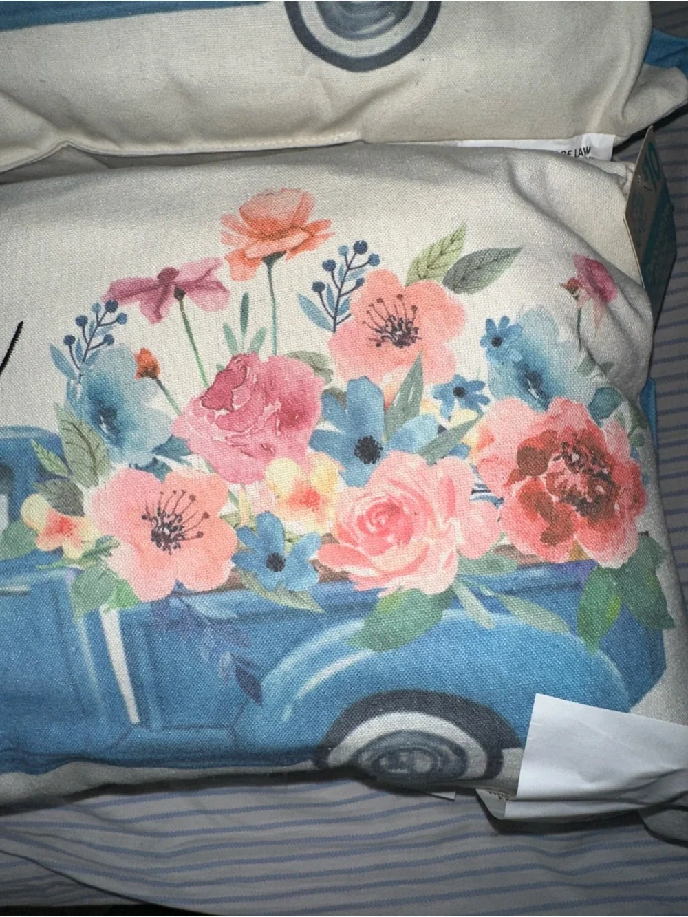 Happy Easter Blue Floral Truck Decorative Pillow Cover - Set of 2